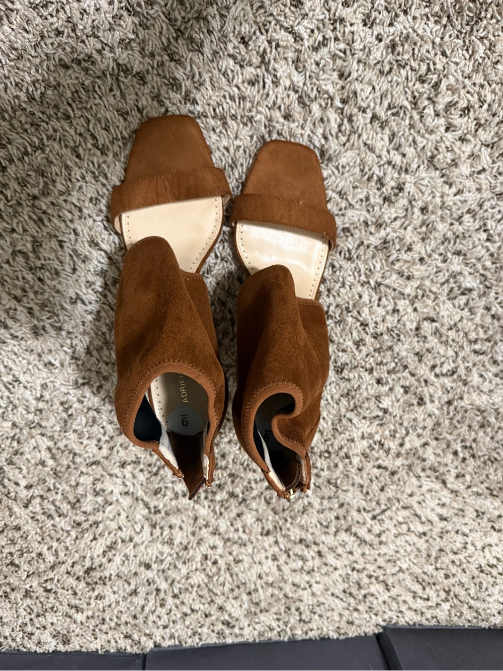 Adrienne Vittadini Brown Suede Open-Toe Ankle Booties